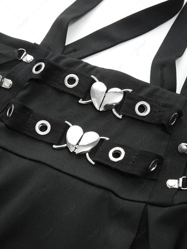 Gothic Heart Buckle Decor Lace Up Grommet Crisscross A Line Suspender Skirt