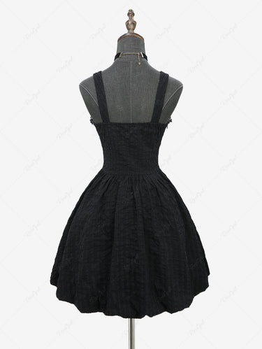 Gothic Striped Knit Lace Up Ruched Bust Lace Trim Bubble A Line Tank Dress