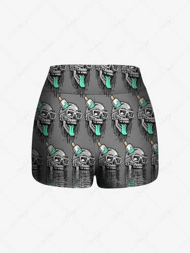 Gothic Plus Size Skull Ice Cream Print Boyleg Bikini Bottom
