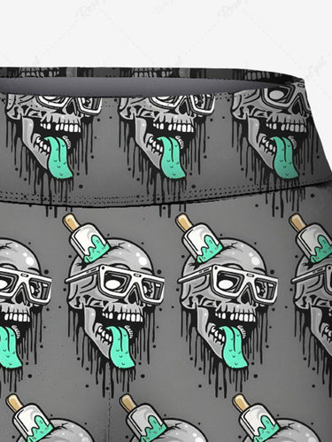 Gothic Plus Size Skull Ice Cream Print Boyleg Bikini Bottom