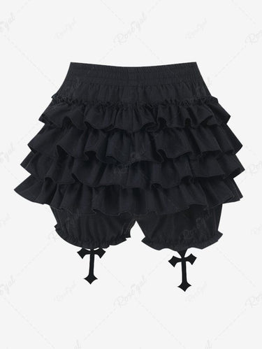 Gothic Ruffles Layered Cross Decor Sexy Skort