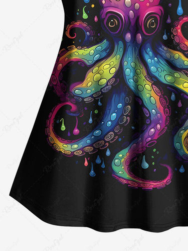 Gothic Plus Size Colorful Ombre Octopus Raindrop Print Hawaii Cami Top(Adjustable Shoulder Strap)