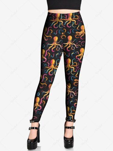 Gothic Plus Size Colorful Ombre Octopus Print Hawaii Leggings
