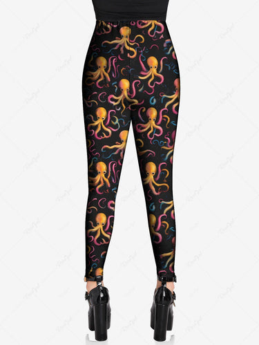 Gothic Plus Size Colorful Ombre Octopus Print Hawaii Leggings