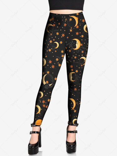 Gothic Plus Size Moon Star Cloud Print Skinny Leggings