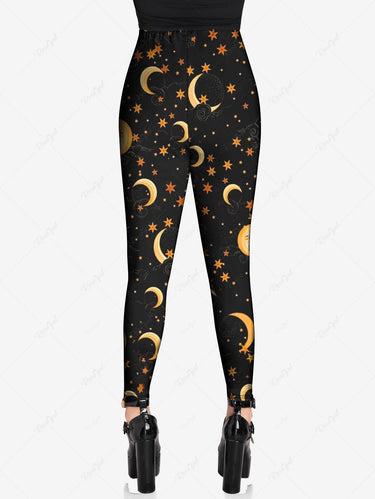 Gothic Plus Size Moon Star Cloud Print Skinny Leggings