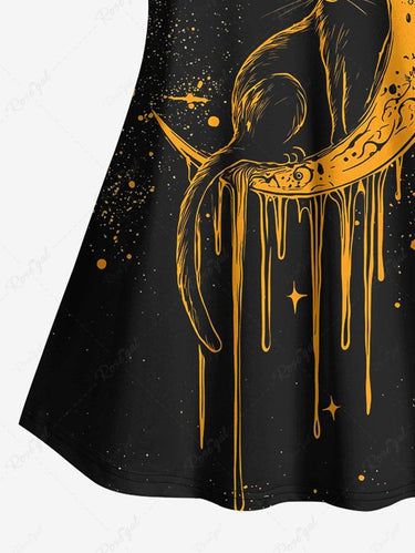 Gothic Plus Size Paint Drop Moon Star Galaxy Cat Print Cami Top(Adjustable Shoulder Strap)