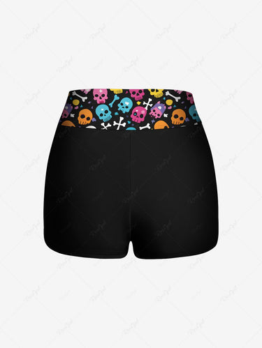 Gothic Plus Size Colorful Skull Bone Print Boyleg Swim Bottom