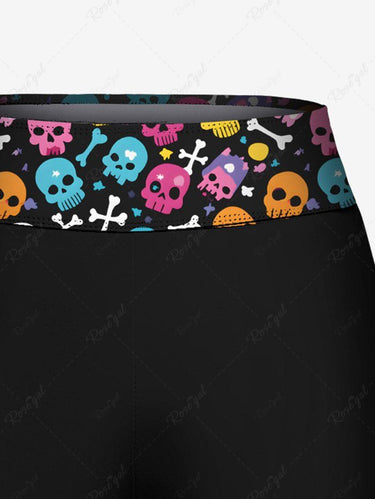Gothic Plus Size Colorful Skull Bone Print Boyleg Swim Bottom