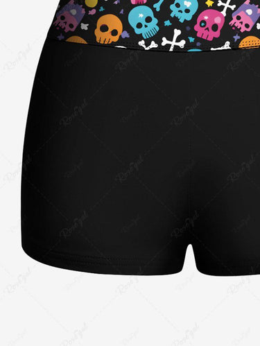 Gothic Plus Size Colorful Skull Bone Print Boyleg Swim Bottom