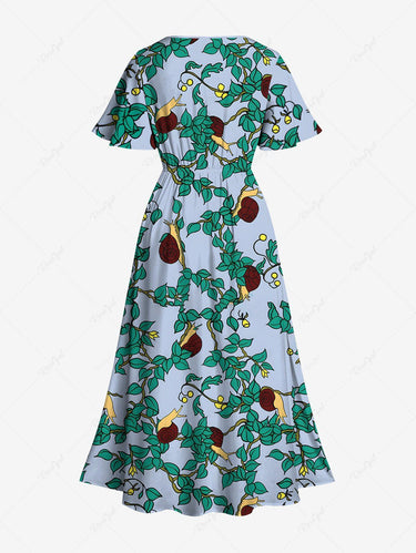 Gothic Plus Size Branch Leaf Snail Print Split Pocket A Line Midi Dress