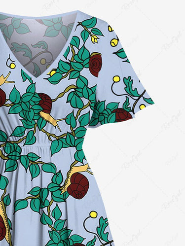 Gothic Plus Size Branch Leaf Snail Print Split Pocket A Line Midi Dress