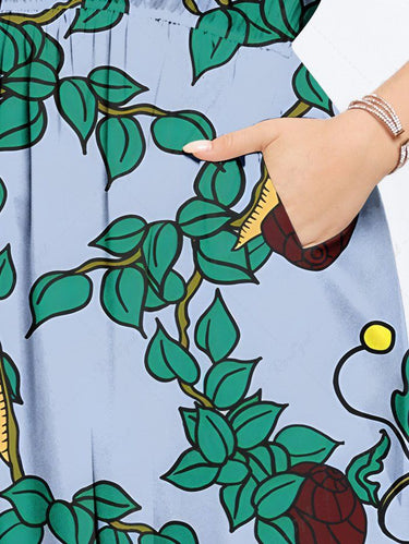 Gothic Plus Size Branch Leaf Snail Print Split Pocket A Line Midi Dress