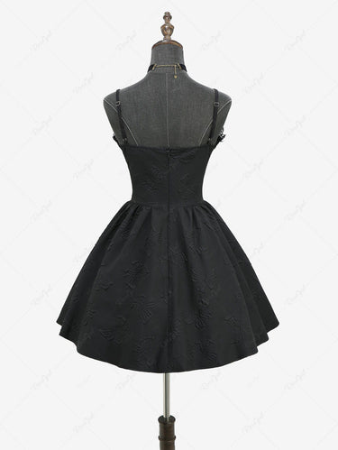 Gothic Bowknot Embossed Rose Flower Decor Lace-up Lace Trim A Line Sexy Cami Dress