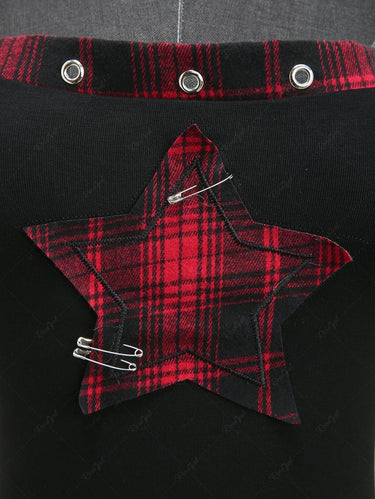 Gothic Punk Plaid Print Pentagram Paperclip Grommet Cami Top