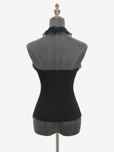 Gothic Lace Up Braided Lace-trim Solid Halter Top