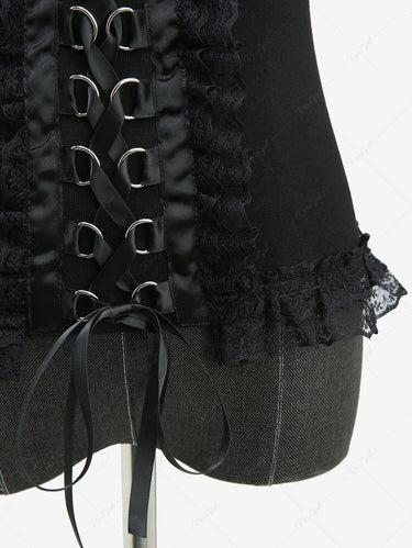 Gothic Lace Up Braided Lace-trim Solid Halter Top