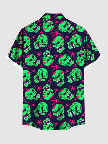 Gothic Plus Size Skull Painting Splatter Print Button Pocket Shirt For Men Couple's Outfits