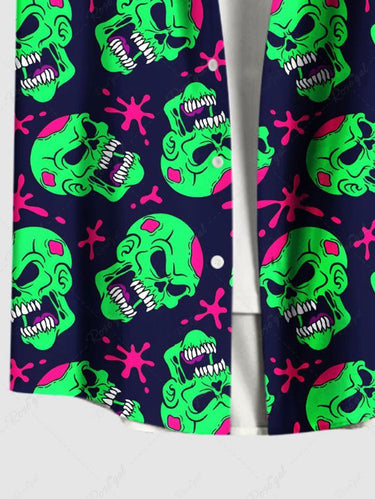 Gothic Plus Size Skull Painting Splatter Print Button Pocket Shirt For Men Couple's Outfits