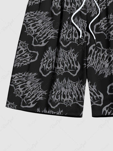 Gothic Plus Size Skull Fire Flame Print Drawstring Beach Shorts For Men