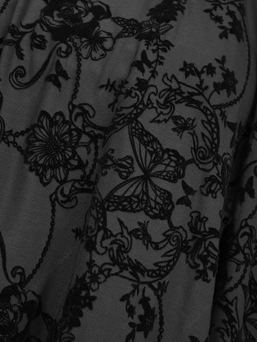 Gothic Plus Size Floral Butterfly Mesh Flocking Patchwork Mini Dress