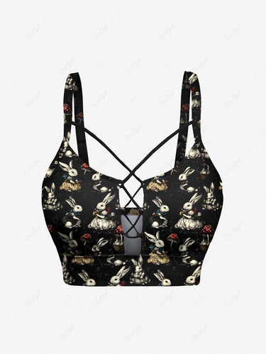 Gothic Rabbit Princess Mushroom Print Lace Up Tankini Swimsuit