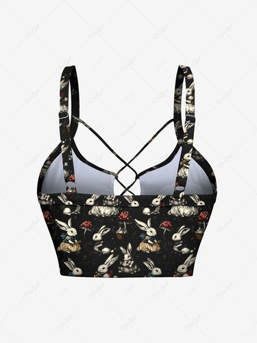 Gothic Rabbit Princess Mushroom Print Lace Up Tankini Swimsuit