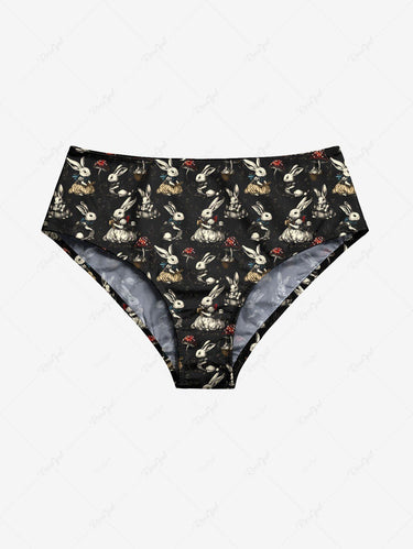 Gothic Rabbit Princess Mushroom Print Lace Up Tankini Swimsuit