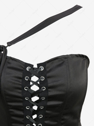 Gothic Lace Up Asymmetric Shoulder Strap Bandeau Tulip Mini Dress