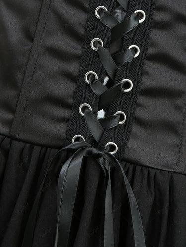 Gothic Lace Up Asymmetric Shoulder Strap Bandeau Tulip Mini Dress