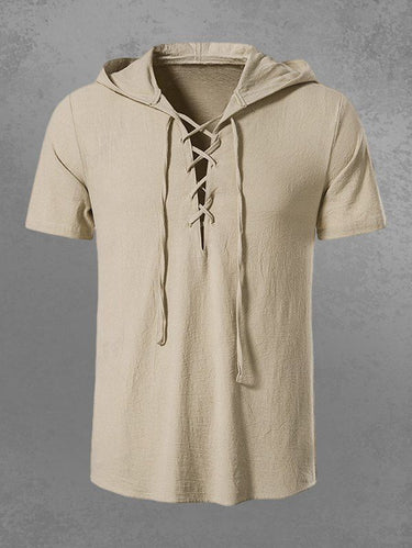 Gothic 100% Cotton Solid Lace Up Pullover Hooded Shirt For Men