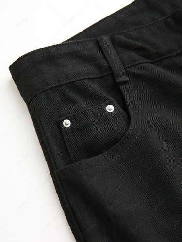 Gothic Punk Hip Hop Style Skull Rose Flower Letter Print Pocket Denim Pants For Men