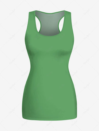 Gothic Plus Size Solid Racerback Tank Top and Tropical Leaves Ghost Printed T-shirt Set