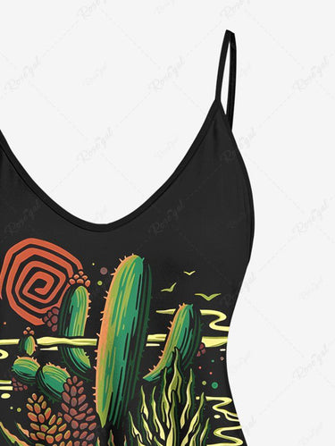 Gothic Plus Size Skull Cactus Plant Print Cami Top(Adjustable Shoulder Strap)