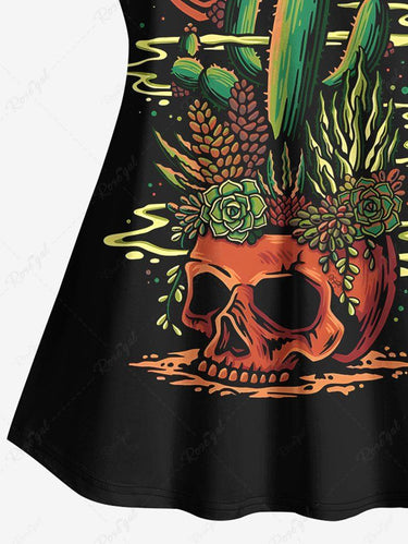 Gothic Plus Size Skull Cactus Plant Print Cami Top(Adjustable Shoulder Strap)