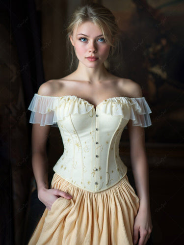 Gothic Star Moon Gilding Embroidered Ruffles Lace Up Back Functional Corset