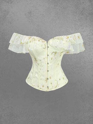 Gothic Star Moon Gilding Embroidered Ruffles Lace Up Back Functional Corset