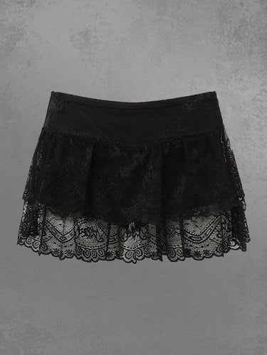 Gothic Floral Lace Sheer Layered A Line Mini Skirt