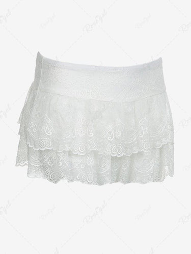 Gothic Floral Lace Sheer Layered A Line Mini Skirt