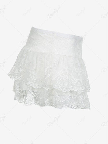 Gothic Floral Lace Sheer Layered A Line Mini Skirt