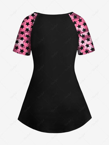 Gothic Plus Size Skull Patriotic American Flag Print Raglan Sleeve T-shirt