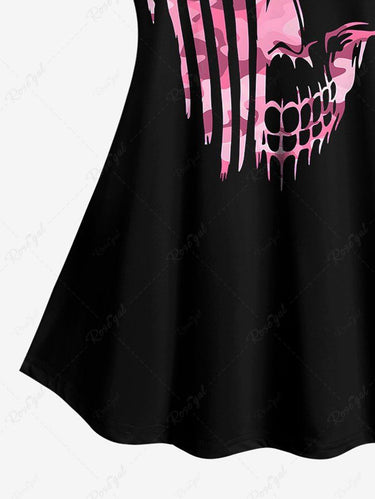 Gothic Plus Size Skull Patriotic American Flag Print Raglan Sleeve T-shirt