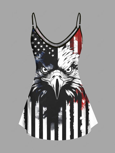 Gothic Plus Size Eagle Ink Painting Patriotic American Flag Print Cami Top