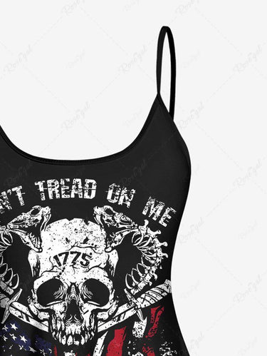 Gothic Skull Patriotic American Flag Print Tankini Top(Adjustable Shoulder Strap)