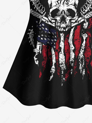 Gothic Skull Patriotic American Flag Print Tankini Top(Adjustable Shoulder Strap)
