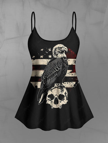 Gothic Eagle Skull Patriotic American Flag Print Tankini Top(Adjustable Shoulder Strap)