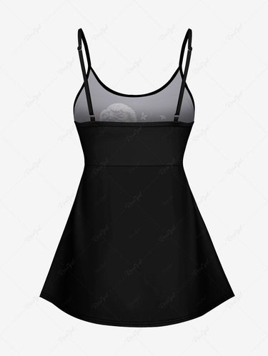 Gothic Eagle Skull Patriotic American Flag Print Tankini Top(Adjustable Shoulder Strap)