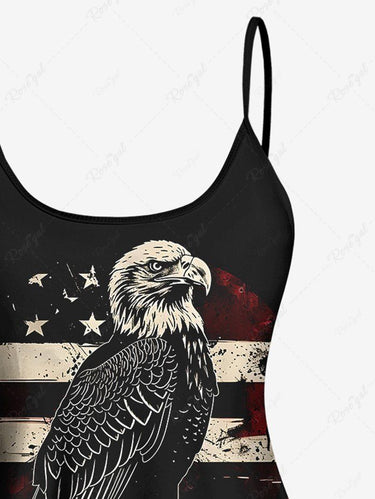 Gothic Eagle Skull Patriotic American Flag Print Tankini Top(Adjustable Shoulder Strap)