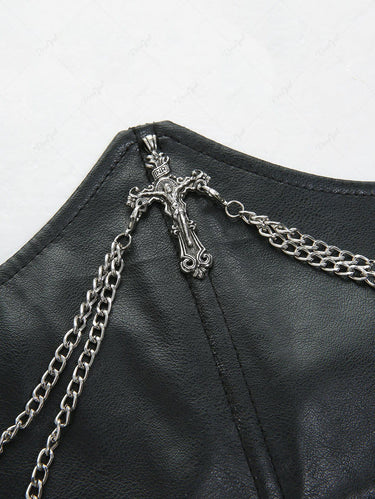 Gothic Plus Size Cross Layered Chain Lace Up Underbust Corset