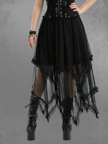 Gothic Solid Lace Handkerchief Asymmetric Skirt